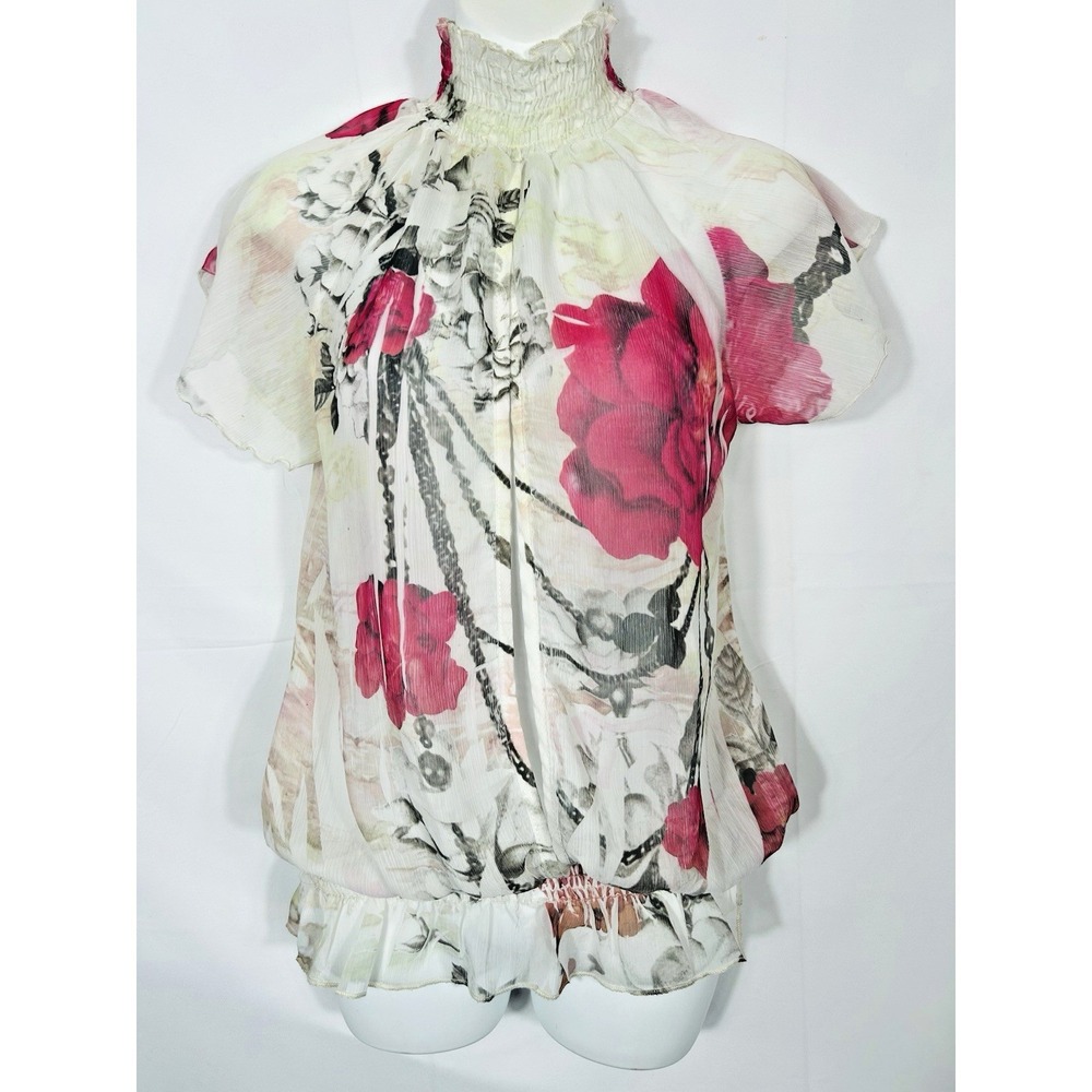 Papaya Y2K Floral Mock Neck Top Size S Sheer Romantic Whimsigoth Fairy Grunge
